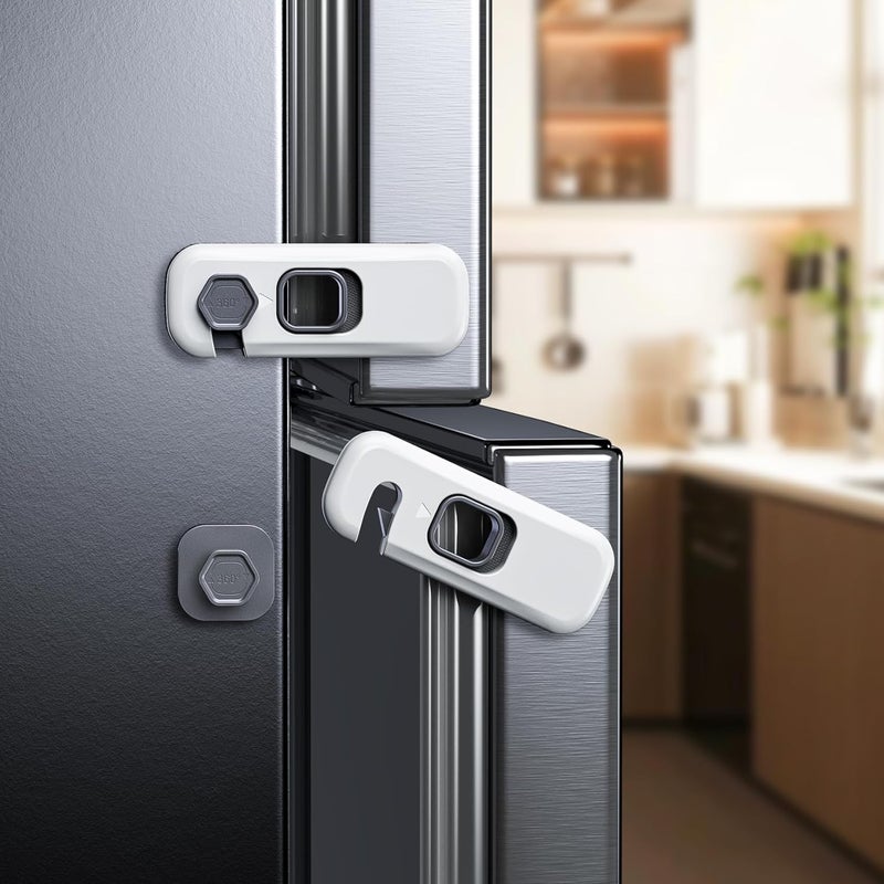 Blissleaf 2-Pack Fridge Locks, Child Proof Refrigerator/Freezer Door Lock, Child Safety Cabinet Lock with Adhesive Pads - Freezer Latch to Keep Door Closed for Latches,Drawer,Closets,Oven (Grey) - Image 1